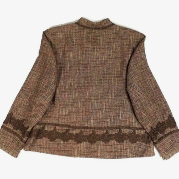 Coldwater Creek Brown Plaid Tweed Hook Front Long Sleeve Peplum Jacket PXL - Picture 8 of 16